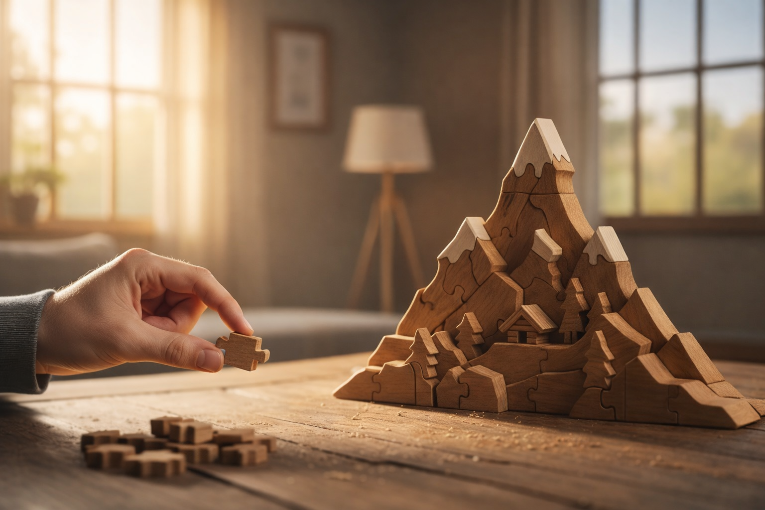積み木で作られた山の様子